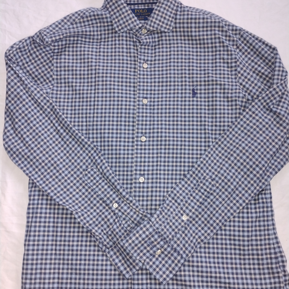 Polo Ralph Lauren Mens Slim Fit Blue Plad Long Sleeve Button Down Shirt Size L